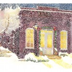 Snowing on City Hall Watercolor painting